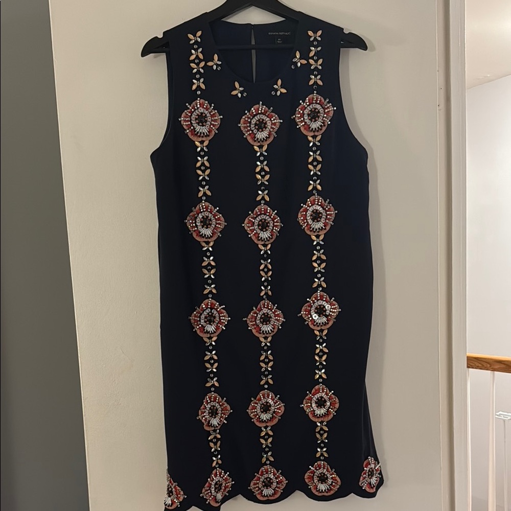 Navy Embellished Sheath Dress